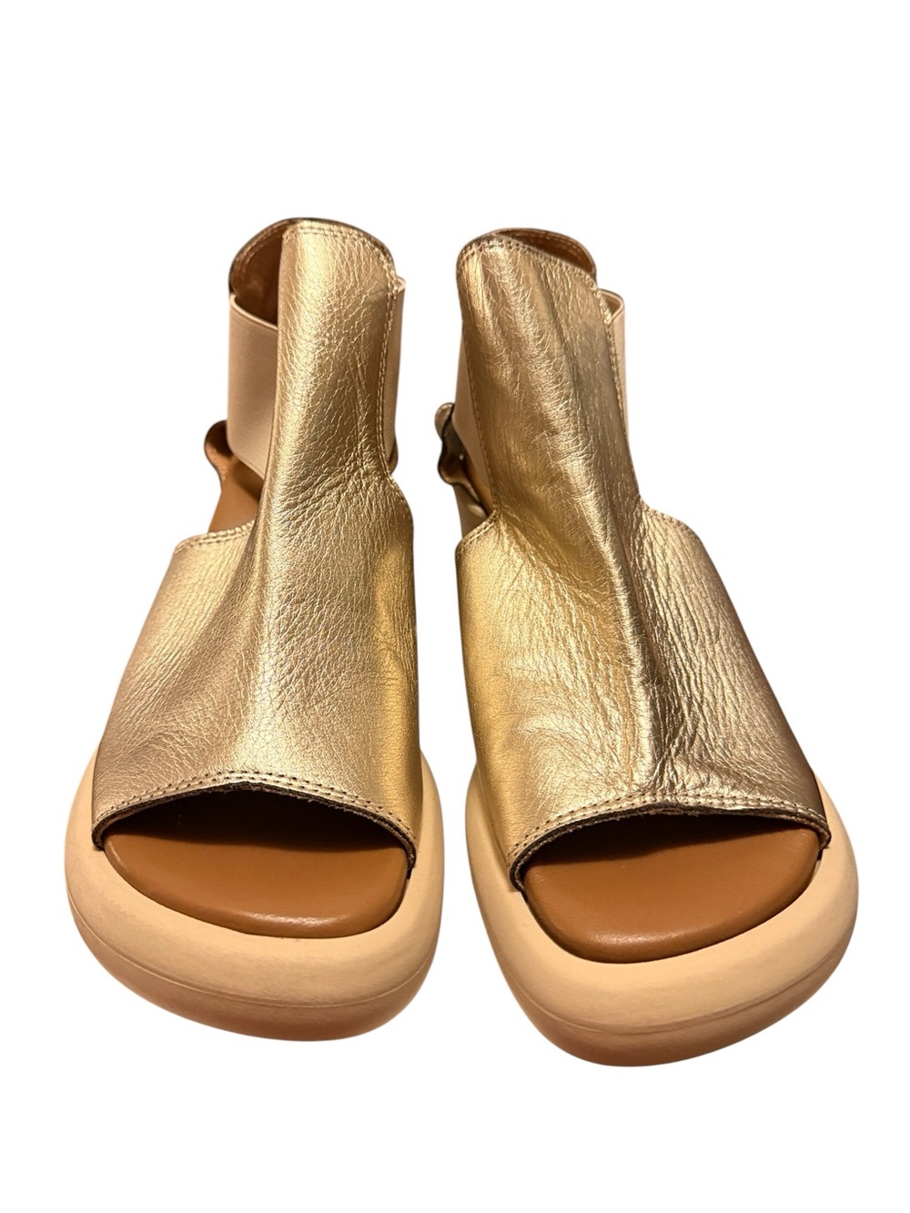 Ethem Delt Women’s Leather Gold Lagenlook Leather Open-Toe Platform Sandals Sz 9